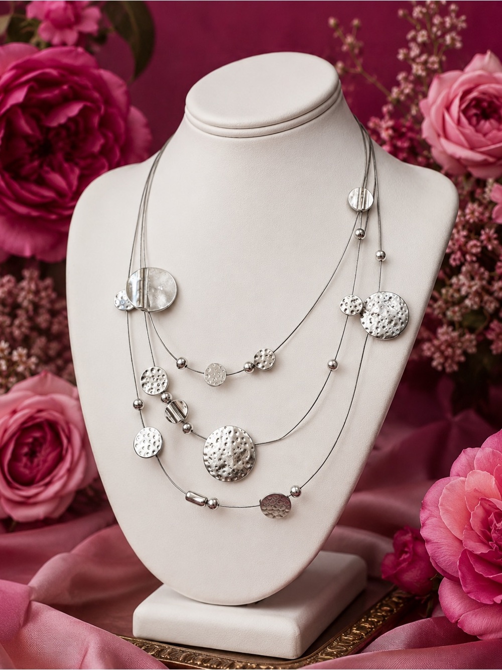 Sterling Silver Multi-Strand Disc Necklace - Silver